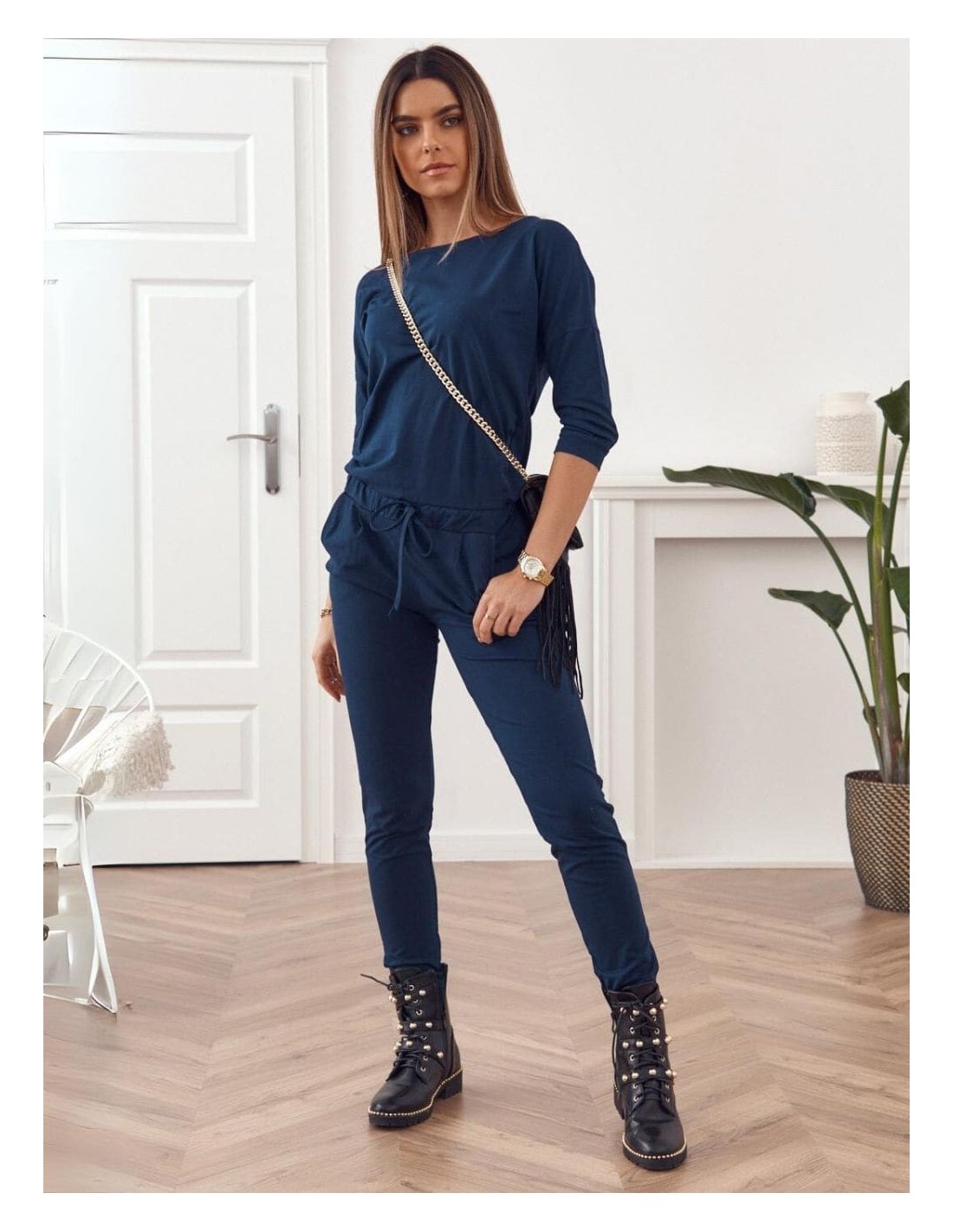 Women\'s jumpsuit fastened with a zipper at the back, navy blue 2401 - Online store - Boutique